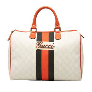 Gucci GG Supreme Joyline Boston Handbag Orange White Black Leather